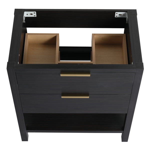 English Elm 30 30 Inch Bathroom Vanity Plywood with 2 Soft-Close Drawers, Freestanding Wood Feet, Water-Resistant Melamine W999140825