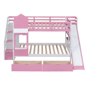 English Elm Full-over-full Castle Bunk Bed with Slide Drawers Shelves Pinewood Kids Frame LT000558AAH-3