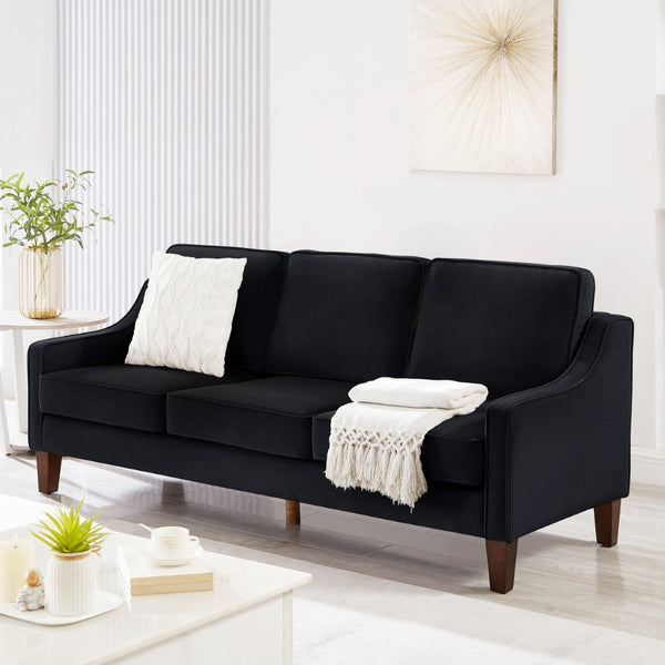 English Elm Modern Three Seat Velvet Sofa Scooped Armrests Tapered Wood Legs Living Room W2186P143472
