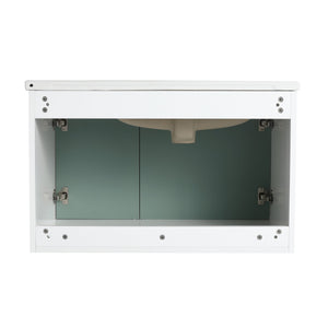 English Elm 36" Wall-Mounted Vanity with Ceramic Sink, Dual-Texture Wave Door, Soft-Close Hinges, Eco Plywood W999S00127