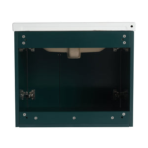 English Elm 24 Inch Wall-Mounted Vanity with Ceramic Sink, Wave Door Accent, Soft-Close Hinges, Eco Plywood Durable Finish Green W999P146018