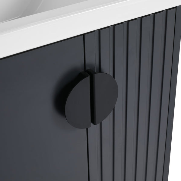 English Elm 24 Inch Wall-Mounted Vanity with Ceramic Sink, Wave Door Accent, Soft-Close Hinges, Eco Plywood Durable Finish Black W999P146017