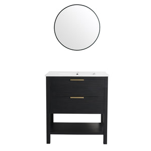 English Elm 30 30 Inch Bathroom Vanity Plywood with 2 Soft-Close Drawers, Freestanding Wood Feet, Water-Resistant Melamine W999140825