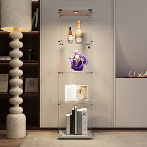 English Elm LED Glass Display Cabinet 64.7" Tall with 4 Tempered Glass Shelves, Dustproof Curio Bookcase for Home White W1806P197870