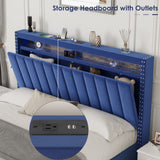 Hearth and Haven Luxury Gas Lift Storage Bed with Rf Led Lights, Storage Headboard , Full Size , Velvet Blue W2239S00005