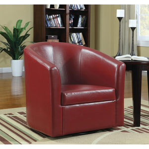 English Elm Red Tournefeuille Faux Leather Swivel Armchair — Barrel-Back Accent Chair, Luxurious Red Upholstery, 330 lb Capacity B062P145688