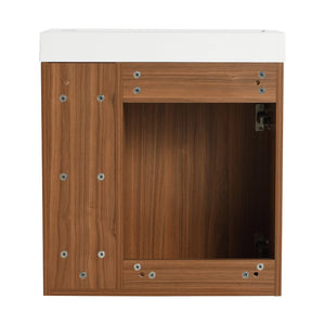 English Elm 20'' Floating Wall-Mounted Vanity with Resin Sink, Soft-Close Door & Open Shelves for Compact Baths Walnut W999P143199