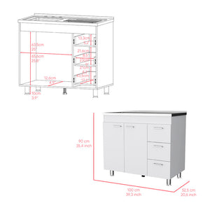 English Elm Utility Sink Cabinet Freestanding Stainless Steel Basin White Farmhouse Storage B092S00066