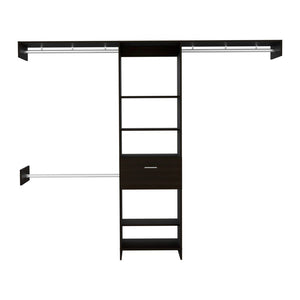 English Elm 250 Closet System British Black - Durable Particle Board Wardrobe with 1 Drawer, 3 Rods, 5 Shelves, 99.7" Top B092S00024