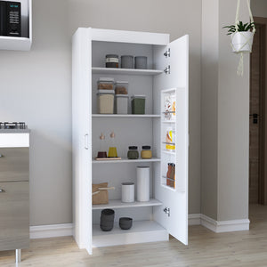 English Elm Pantry Orlando White Kitchen Storage Cabinet 63" High, Durable Particle Board, Spacious Shelves B092S00095