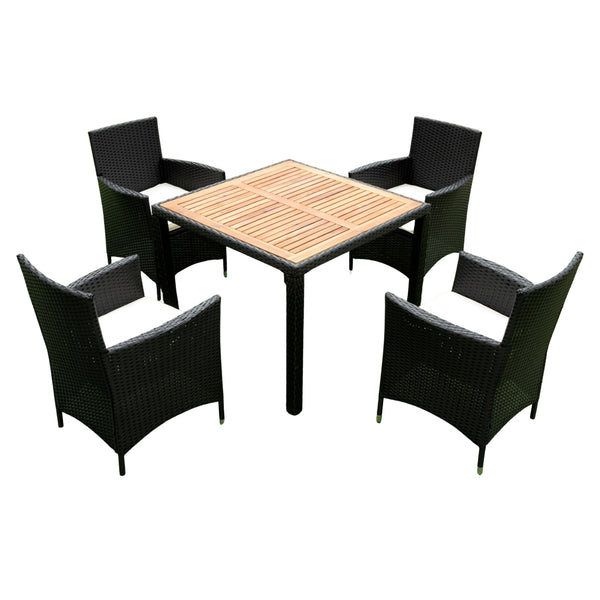 English Elm Eelifee 5-Piece Outdoor Wicker Dining Set With Acacia Wood Top & Plush Crème Cushions For Comfort W329S00039