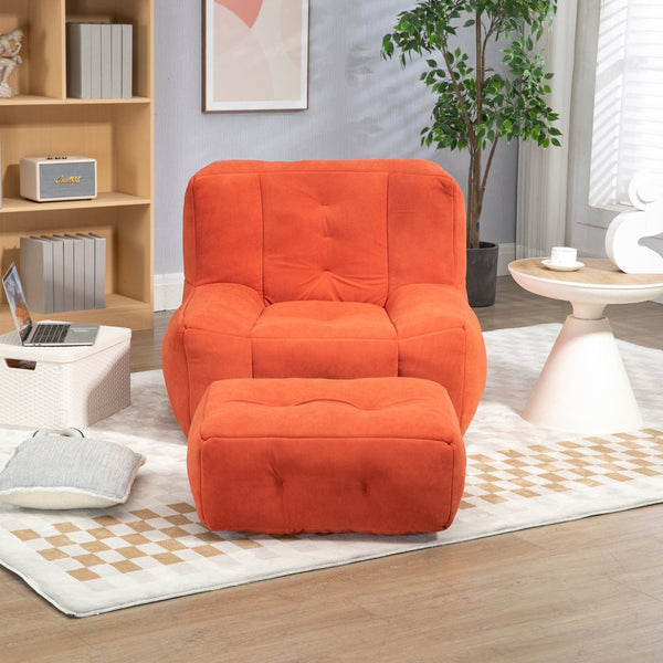 English Elm Fluffy Velvet Bean Bag Lounge Chair with Ottoman Memory Foam Adult Bedroom Seating Red W1996131042