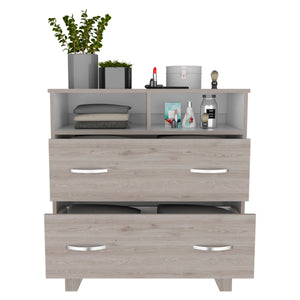 English Elm Double Double Drawer Dresser Arabi Light Gray/White - Durable Particle Board, Two Shelves & Drawers, Stylish Bedroom Storage B092S00008