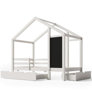 English Elm Twin House Bed with Chalkboard, Built-In Drawers & 350lb Capacity, Pine/Plywood Twin Loft Style AA20571415W