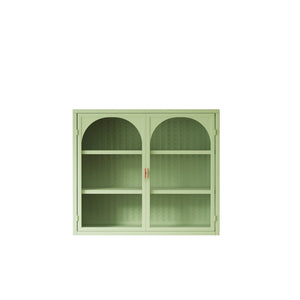 English Elm 27.56"Glass Modern Two-Door Wall Cabinet Green with Tempered Glass, Three-Tier Storage & Woven Detail W757135228