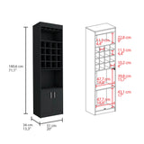 Modern Black Bar Cabinet Atanasio with Glass Rack, Wine Storage, and Open Shelves - 13.30 x 20.00 x 71.10