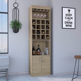 Rustic Light Pine Bar Cabinet Atanasio with Glass Rack, Wine Cubbies, and Open Shelves - 13.30 x 20.00 x 71.10