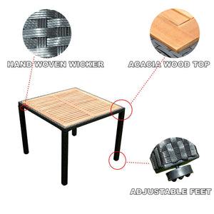 English Elm Eelifee 5-Piece Outdoor Wicker Dining Set With Acacia Wood Top & Plush Crème Cushions For Comfort W329S00039