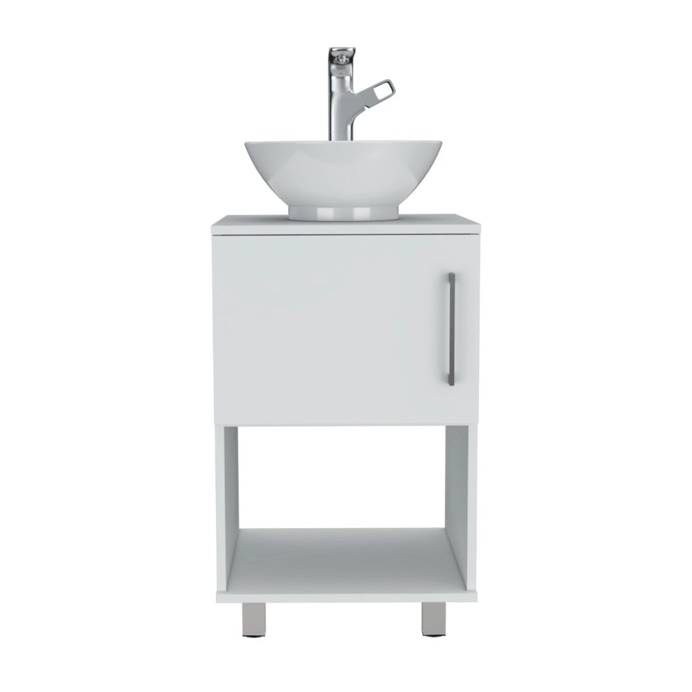 English Elm Single Bathroom Vanity Pigmag White Particle Board Single Door Cabinet with Shelf, Easy Assemble B092S00105