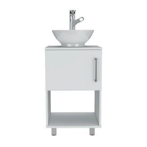 English Elm Single Bathroom Vanity Pigmag White Particle Board Single Door Cabinet with Shelf, Easy Assemble B092S00105