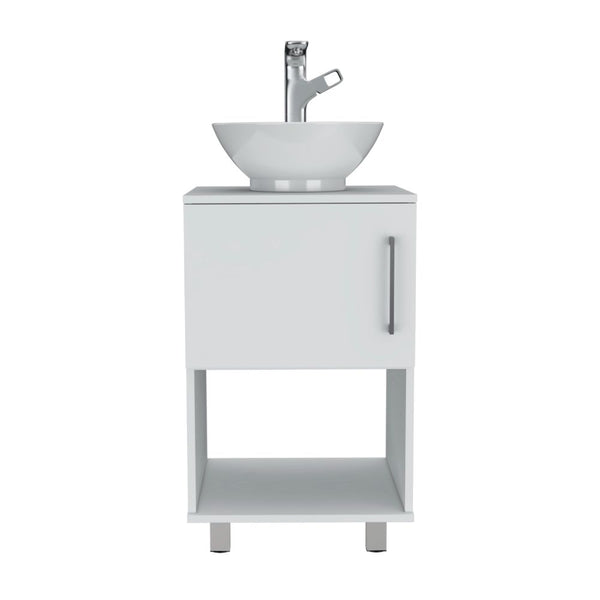 English Elm Single Bathroom Vanity Pigmag White Particle Board Single Door Cabinet with Shelf, Easy Assemble B092S00105