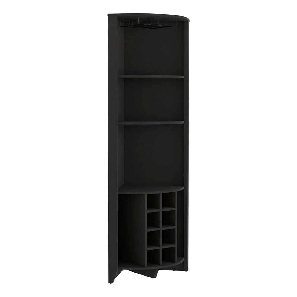 English Elm Corner Bar Cabinet Castle Black – Space-Saving Corner Wine Cabinet with 8 Cubbies, Cup Rack & Shelves for Living Room Durable Particleboard Design B092S00035