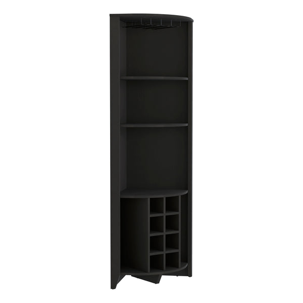 English Elm Corner Bar Cabinet Castle Black – Space-Saving Corner Wine Cabinet with 8 Cubbies, Cup Rack & Shelves for Living Room Durable Particleboard Design B092S00035