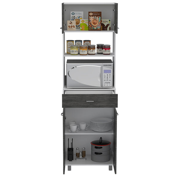 English Elm Microwave Cabinet Madison White/Smokey Oak – Spacious 39" Kitchen Storage with Top Microwave Space and Shelves B092S00071