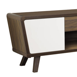 English Elm Dark Walnut and Glossy White TV Console with 2 Doors 2 Drawers Mid-Century Modern Storage for 70" B062P145536