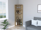 Castle Aged Oak Corner Bar Cabinet with Wine Storage & Shelves for Living Room - 19.20 x 19.20 x 71.10