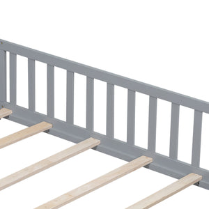 English Elm Full Full Size Floor Platform Bed with Safety Fence and Door, Montessori Toddler Frame with Slats, Sturdy Pine Construction for Secure Sleep and Playtime Grey 77.76 L x 17.52 W x 6.3 H W1716132148