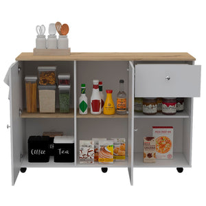 English Elm Kitchen Island Cart Indiana, Kitchen, White / Light Oak