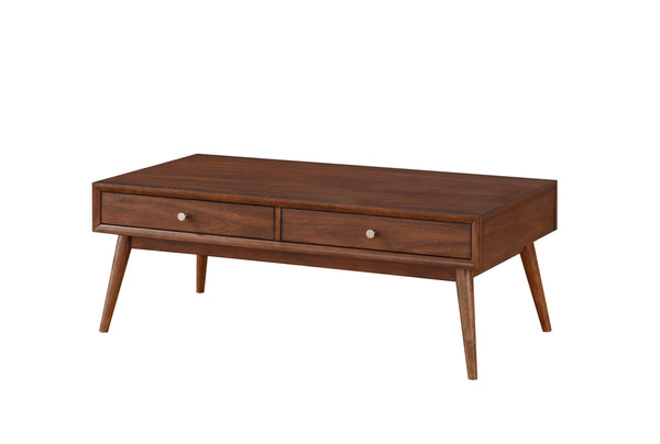 English Elm Retro Mid-Century Coffee Table with 2 Drawers, Walnut Veneer Brown Finish, Polished Nickel Knobs B011P146561