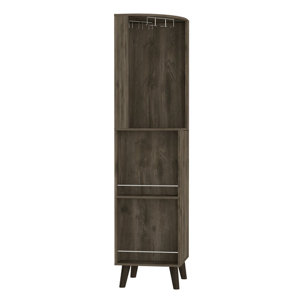English Elm Corner Bar Cabinet Plex Dark Brown - Space-Saving Living Room Corner Unit with Cup Rack, Drawer, Shelves B092S00107