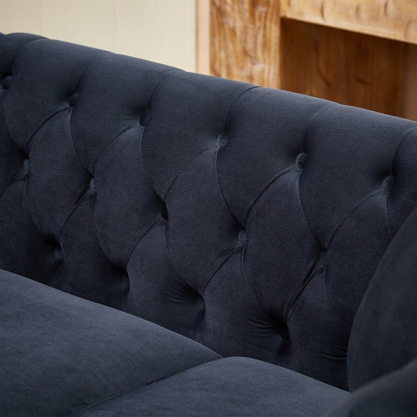 English Elm 83.5-inch L-shaped Sectional Sofa Five Seat Corner Couch with Chesterfield Inspired Style Black W834S00603