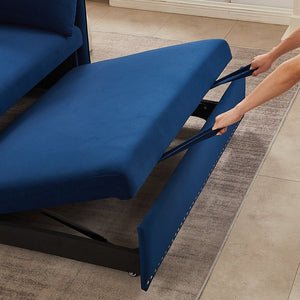 English Elm MH" Velvet Sleeper Sofa Bed with USB Port, 3‑in‑1 Pull-Out Convertible Couch, Removable Pocket Pillows Blue W1193137591