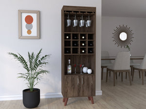English Elm Bar Cabinet Bull Dark Walnut - 12 Wine Cubbies, Two Shelves & Doors, Sturdy Particleboard, 26x20x8" B092S00031