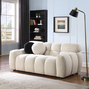 English Elm 64.96 Plush Beige Bouclé 2-Seater Marshmallow Sofa for Small Spaces | Curved Modern Compact Comfort W1099S00090