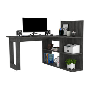English Elm Computer Mohave L-Shaped Desk Smokey Oak Gray – Corner-Friendly, Spacious 51.7" Work Surface, Shelves B092S00087