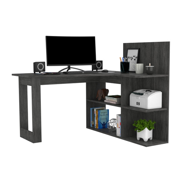 English Elm Computer Mohave L-Shaped Desk Smokey Oak Gray – Corner-Friendly, Spacious 51.7" Work Surface, Shelves B092S00087