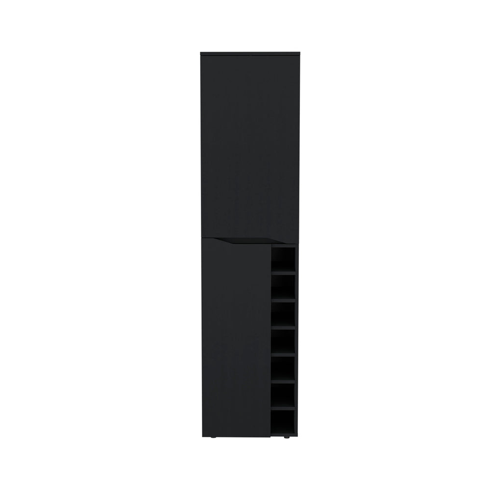 English Elm Tall Cabinet Bell Black with 7 Wine Cubbies, Cup Rack & Adjustable Shelf — Durable Particleboard Storage B092S00022