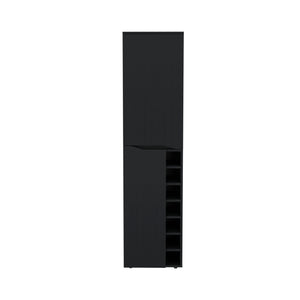English Elm Tall Cabinet Bell Black with 7 Wine Cubbies, Cup Rack & Adjustable Shelf — Durable Particleboard Storage B092S00022