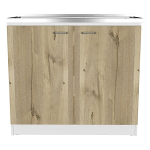 English Elm Utility Sink Cabinet Freestanding Stainless Steel Basin White Farmhouse Storage B092S00033