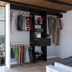 English Elm 250 Closet System British Black - Durable Particle Board Wardrobe with 1 Drawer, 3 Rods, 5 Shelves, 99.7" Top B092S00024