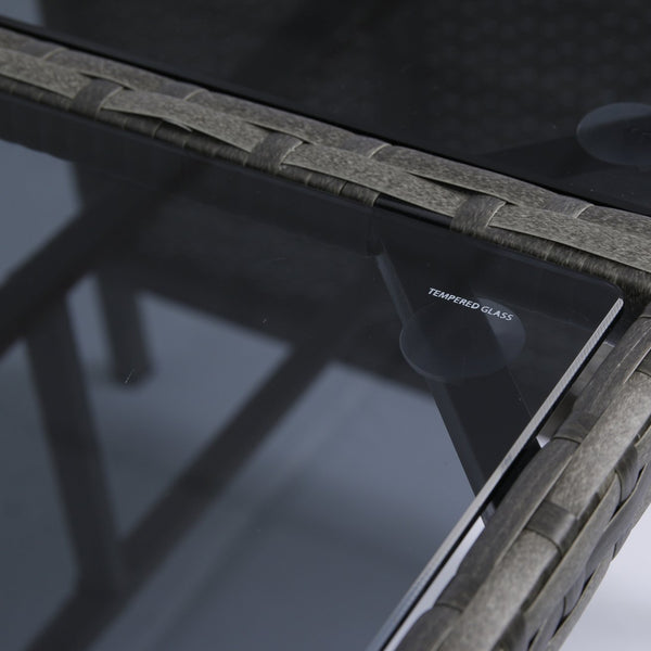 English Elm 6 Piece Patio Wicker Sectional Set with Space-Saving Nesting Design, Steel Frame, Tempered Glass Table and Weatherproof Cushions Grey W329S00042