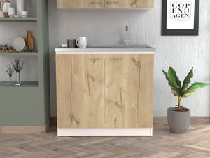 English Elm Utility Sink Cabinet Freestanding Stainless Steel Basin White Farmhouse Storage B092S00033