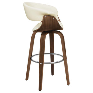 English Elm Walnut Mid-Century Swivel Bar Stool with Ecru Faux Leather Back Walnut Finish Chrome Base Glamorous Comfort B062S00271