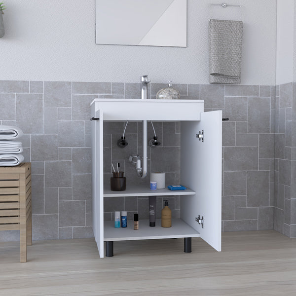 English Elm Floor Cabinet Oxnard White Bathroom Vanity with Drop-In High-Resin Sink, 23.8" Wide, Durable PB Build B092S00096