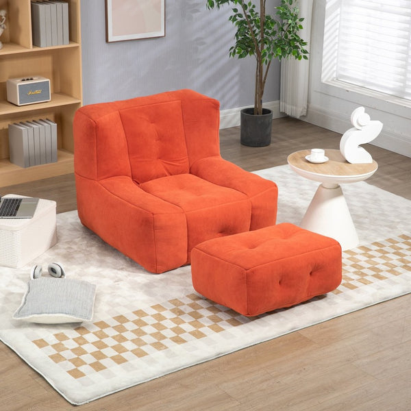 English Elm Fluffy Velvet Bean Bag Lounge Chair with Ottoman Memory Foam Adult Bedroom Seating Red W1996131042