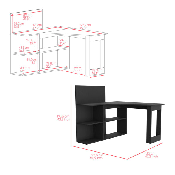 English Elm Computer Mohave L-Shaped Office Desk Black – Corner-Friendly, Spacious 51.7"W Workstation with Shelves B092S00086